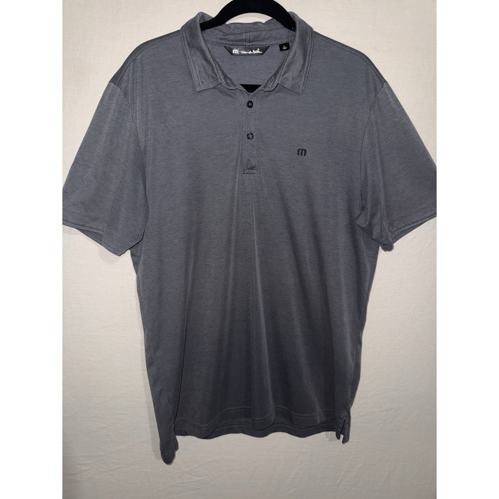 Travis Mathew Polo Shirt Mens Large Gray Solid Short Sleeve Golf Cotton Stretch